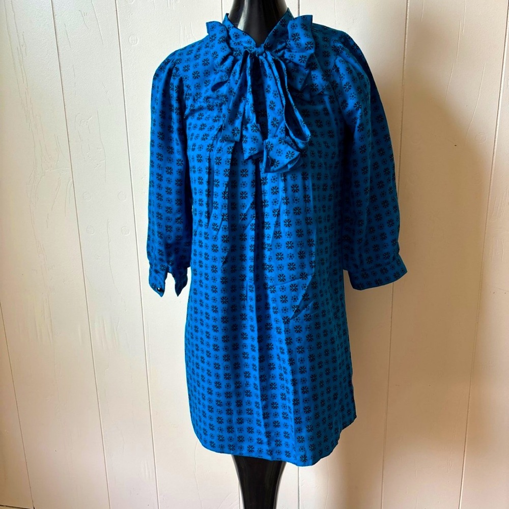 Blue Anna Sui Dress with Bow 1960s Style Mini Dress
